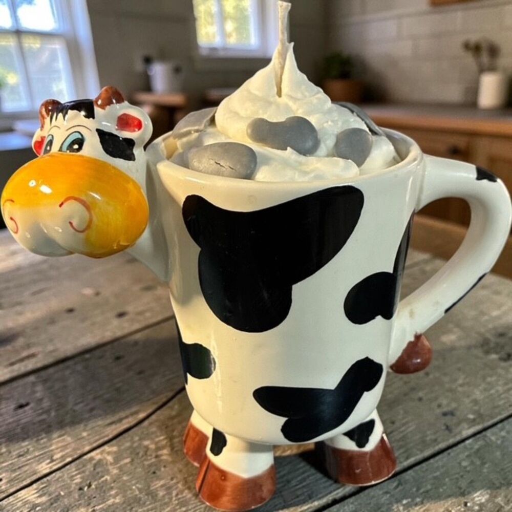 Handcrafted Cow Mug Candle Warm Vanilla Soy & Beeswax Whipped Dessert 10 oz